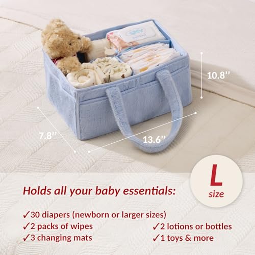 luxury little Soft Baby Diaper Caddy Organizer, Nursery Storage Basket with Removable Divider, Portable Baby Diapers Basket, Gifts for New Parent, Baby Shower (Baby Blue) - color: Baby Blue