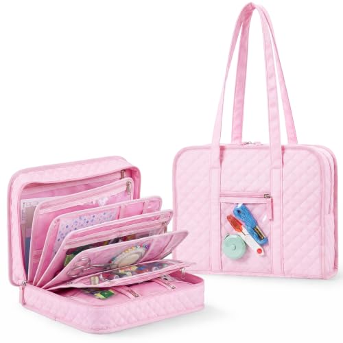 Abbylike Sewing Embroidery 8 Compartments Bag, Pink - style: Pink