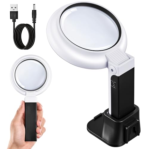 JARLINK Magnifying Glass with Light and Stand, 3 Modes Foldable Magnifier