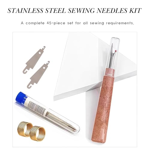 XwXwSeui Big Eye Steel Sewing Needles Kit, 45Pcs Sewing Kit with Wooden Sewing Case, Needle and Thread Kit, Stainless Steel Sewing Needles for Hand Sewing (45Pcs Kits #2) - color: 45Pcs Kits #2