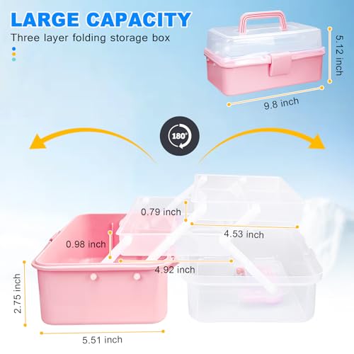 10Inch Tackle Box Organizer and Storage,Three-Layer Sewing Box With 2 Trays - color: PINK