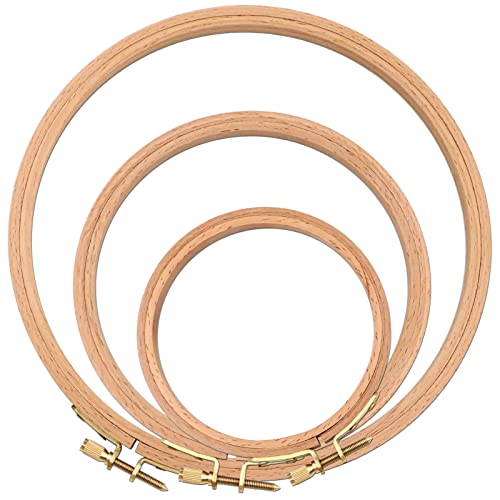 ZOCONE 3 PCS Beech Wood Embroidery Hoops, Wood Circle Hoop Ring Cross Stitch Hoop for Embroidery, Cross Stitch, Needlework, Art Craft Handy Sewing and Christmas Decoration (Size-4", 6", 8") - style: Size-4", 6", 8"