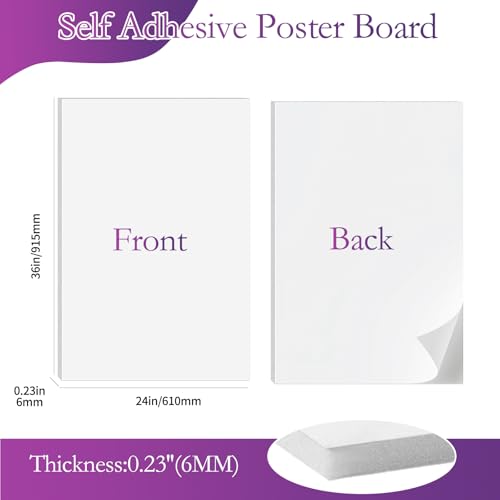 4Pack 24"x36" Self Adhesive Poster Board, 0.23 Inch Thick Foam Core Board with Self-Adhesive, Free Mounting Poster Boards, Large White Display Boards for Crafts, Art, Display