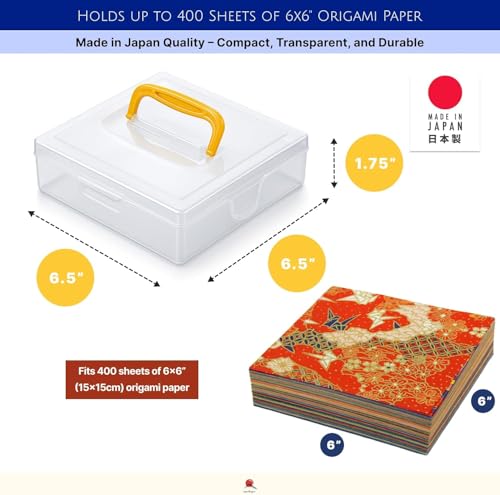 JapanBargain, Japanese Origami Paper Storage Box, Fits 6-inch Folding Paper up to 400 Sheets, Clear Plastic Craft Organizer for Cardstock, Stamps, Sewing Kit Tools, Made in Japan