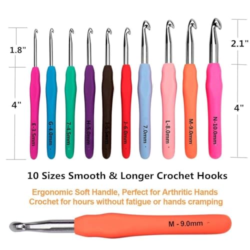 Yarniss 20 Size Crochet Hooks 0.5mm-10mm,Ergonomic Hook for Arthritic Hand - size: 20 Size (0.5~10.0mm)