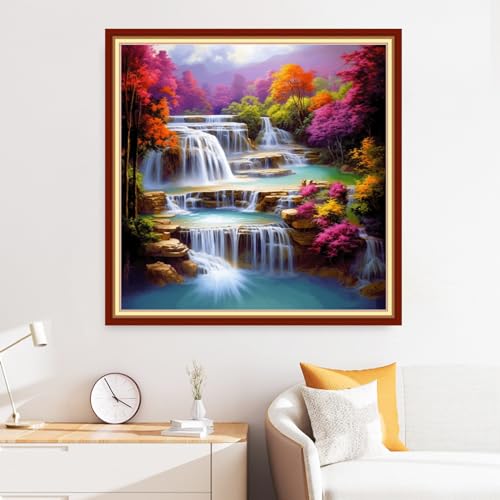 Disxvivy Cross Stitch Stamped Full Embroidery Kits DIY 11CT Cotton Thread Printed DIY Needlepoint Kits Craft Needlework Set Cross-Stitch Stamped Sets-Vernal Fall 18x18 inch - color: Artstyle07