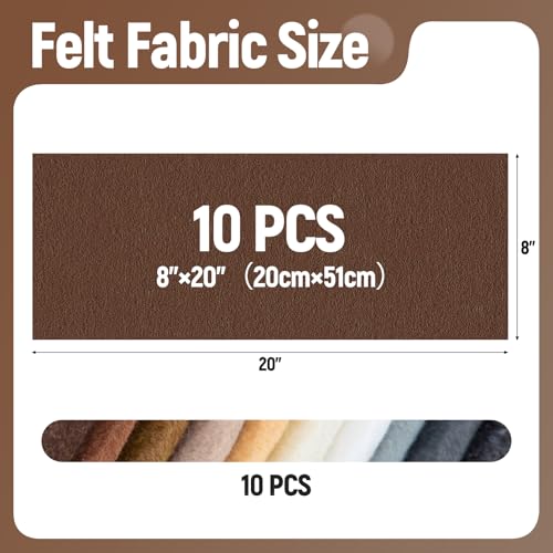 10 Sheets Felt Fabric for Crafts, 8x20 Inch 1.4mm Thick (Brown) - color: Brown