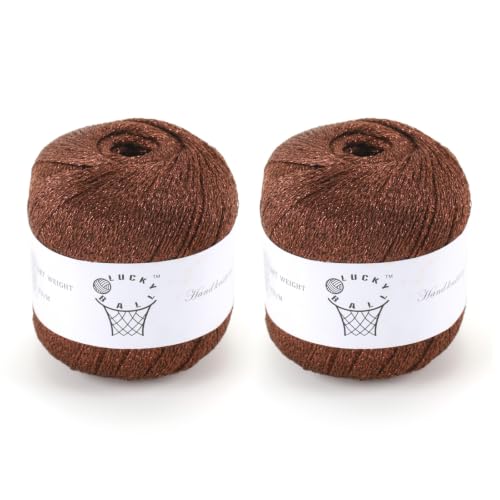 2PCS Metallic Crochet Thread,Yarn for Crocheting,Metallic Thread Round Band Yarn,Lurex Yarn with Metallic Shine, Sparkle Metallic Yarn for Clothes, Car Charm, Keychain Charm 80g Coffee - color: coffee