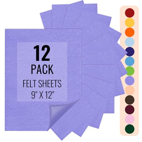 IONTACH 9" X 12" Felt Fabric Sheets 1.6mm Thick (12 Packs, Lavender) - color: Lavender