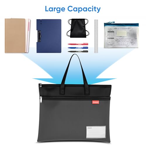 Wisdompro 14.1×11" Mesh Zipper Pouch with Handle, 3 Pockets File Bag-Black - color: Black