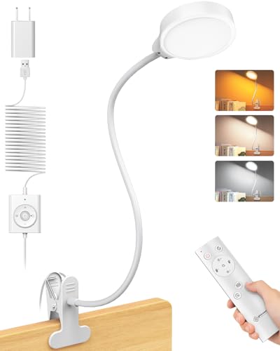 Glocusent 5W Desk Lamp with Remote, 3 Colors & 5 Brightness Reading Lights - color: White with Remote