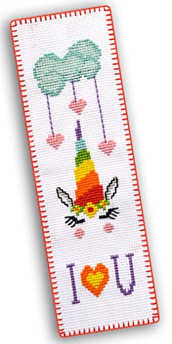 Povitrulya Counted Cross Stitch Kit 'Rainbow Unicorn' - DIY Embroidery Bookmark Set with Paper Pattern, 16 Count Aida Cloth and Pre-Sorted Floss