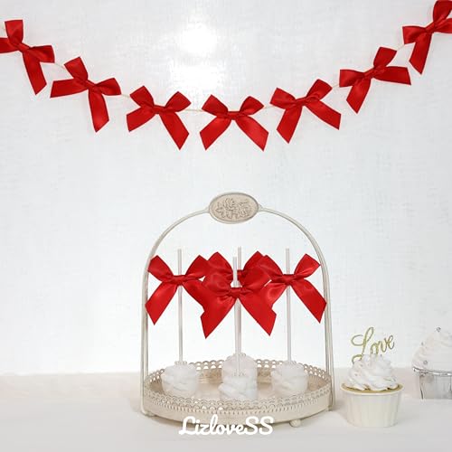 Self Adhesive Red Satin Ribbon Bows for Crafts 3" (50 Pack) - color: Red