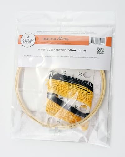 DUTCH STITCH BROTHERS Moon Embroidery Starter Kit with Pattern and Instructions. Stamped Embroidery Kits with Embroidery Clothes with Pattern. 6" Embroidery Hoop - color: DSB034 Stamped fabric