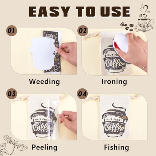 Tintnut Coffee Theme Heat Transfer Vinyl,12 Sheets 12"x10" Iron on Vinyl - color: Letter Coffee