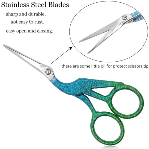 BIHRTC 4.5Inch Stainless Steel Sharp Tip Scissors with Leather Cover - color: Blue Green, size: 4.5inch