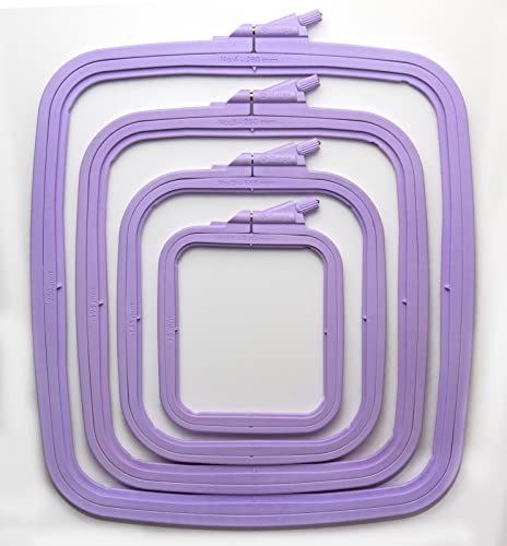 Nurge Lilac 4 Pcs Set Plastic Square Embroidery Hoop, Cross Stitch Hoops, Punch Needle Hoop , DIY Craft Sewing,ABS Plastic Embroidery Hoops - color: Lilac, size: Multiple Sizes (Set of 4)