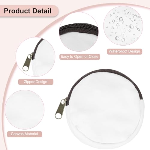 uxcell Mini Canvas Coin Purse Pouch, 3.9" Blank Round Mini Coin Wallet Small Change Purses Portable Organizer Bags with Zipper for Women Men Home DIY, White - color: White