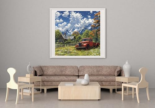 Moohue DIY Counted Stamped Cross Stitch Kits for Adults 14 Count Cross Stitch Patterns Printed Cross Stitch Kits for Adults (Mountain Car) - color: Mountain Car