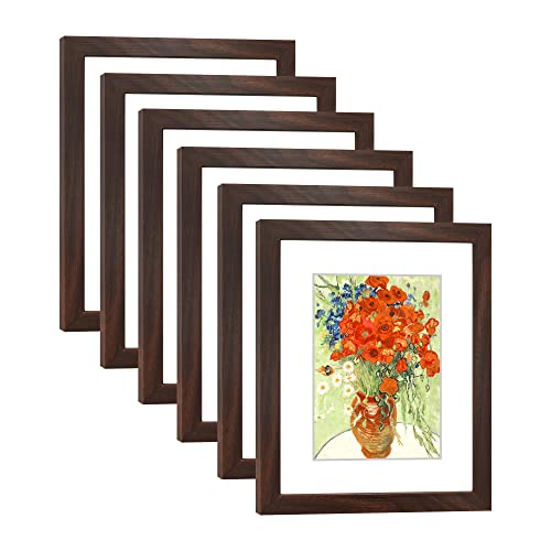 8x10 Picture Frame Set of 6 with Real Glass for Pictures 5x7 with Mat or 8x10 Without Mat, Wall or Tabletop Gallery Photo Frames Walnut - color: Walnut, size: 8x10(set of 6)