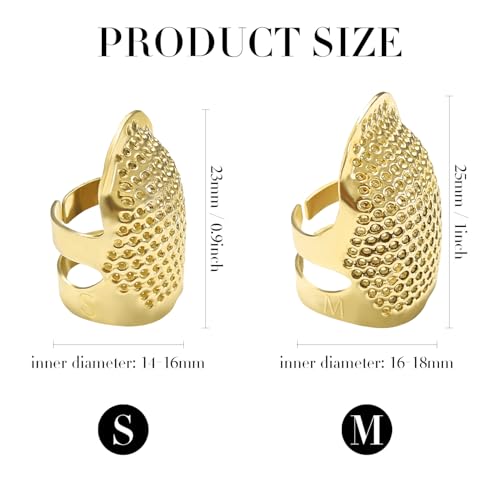 FR 4 Pack (2 Sizes, S/M) Sewing Thimble Finger Protector, Adjustable Finger Metal Shield Protector Pin Needles Sewing Quilting Craft Accessories DIY Sewing Tools Needlework Gold - style: Adjustable Gold