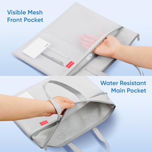 Wisdompro 14.1×11" Mesh Zipper Pouch with Handle, 3 Pockets File Bag-Grey - color: Grey