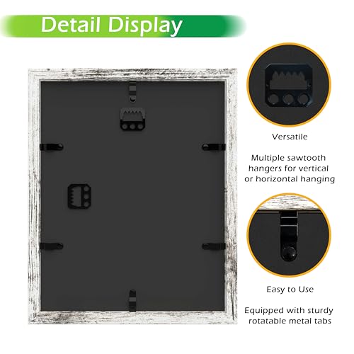 FrameWorks 8x10 Driftwood Wooden Shadow Box Frame – Soft Felt Back, Tempered Glass, and Included Elegant White Ball Push Pins - color: White Driftwood, size: 8"x10"