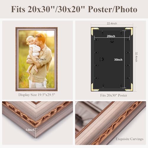 20x30 Frame Champagne Gold, Elegant Ornate 30x20 Picture Frame with Floral Trim, for 20 x 30inch Gallery Photo Pic with HD Plexiglass, 1.6in Widen 0.8in Thick, Horizontal Vertical Wall Display - color: Champagne Gold, size: 20x30in
