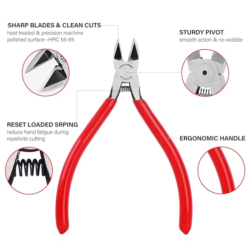HAUTMEC 5" Precise Small Flush Cutters of Engineer Wire Cutters Pliers Side Cutters with Location Pin for Fine Shearing, Perfect for Circuit Board Cutting, Electronic Components, HT0327 - color: 5 Inch-1pcs