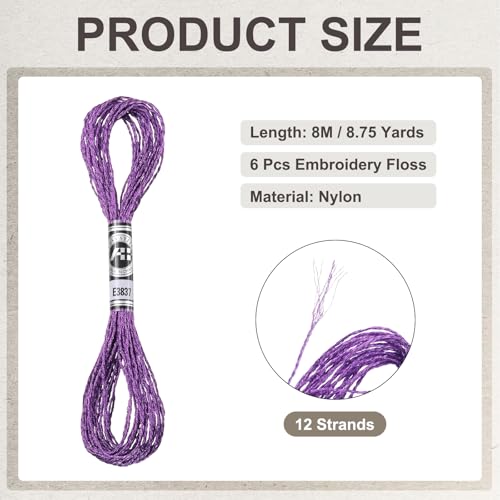 PATIKIL 6 Skeins Embroidery Floss, Metallic Embroidery Thread Nylon Threads Bracelets String for Cross-Stitch Hand Embroidery, Purple - color: Purple
