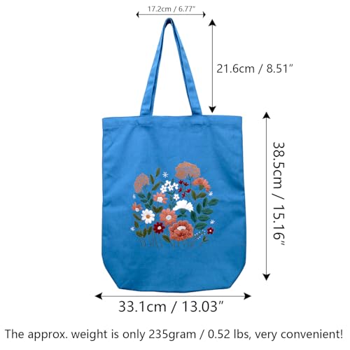 CREAWONDER Canvas Tote Bag Embroidery Kit with Pattern for Beginners, Arts and DIY Embroidery Crafts Kits for Adults, Include Instructions, Thimble, Embroidery Hoops, Color Threads and Tool - color: CR002 huaguangpianran darkblue