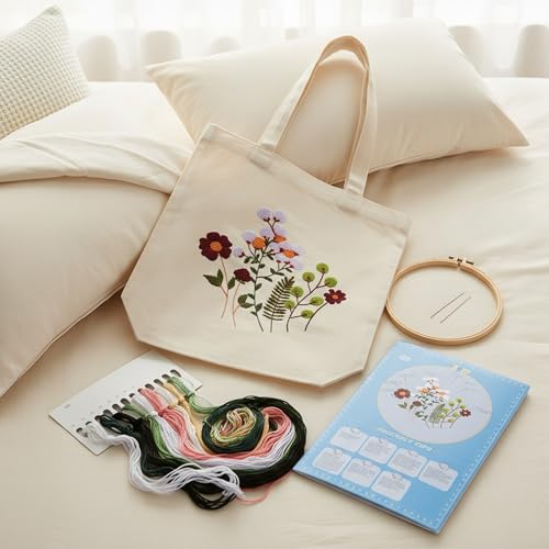 Huacan Embroidery Canvas Bag Kits for Adults Beginner Stamped Flowers Pattern DIY Cross Stitch Printed Flower Stitching Sewing Kit - color: Flower 5