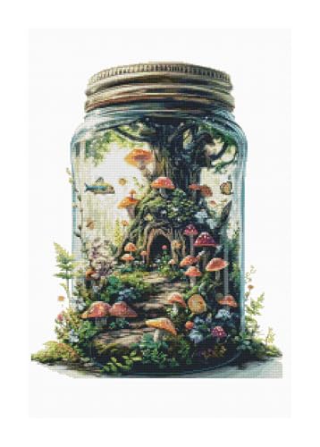 Moohue Stamped Cross Stitch Kits for Adults Mushroom Bottle 14CT Pre Printed Cross Stitch Kits for Beginners (Mushroom Trees in a Bottle) - color: Mushroom Trees in a Bottle