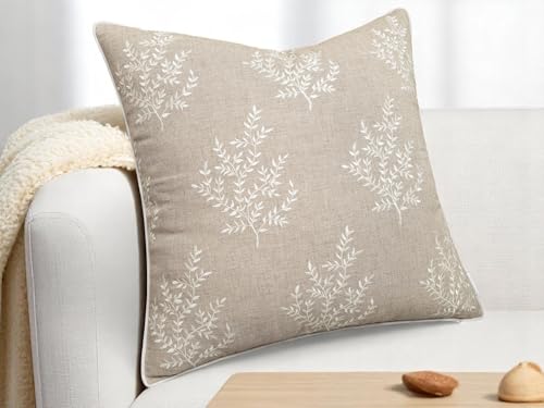 VAGMINE Embroidered Fern Leaf 20x20 Throw Pillow Cover, Natural - color: Natural-leaves, size: 20" x 20" (Pack of 1)