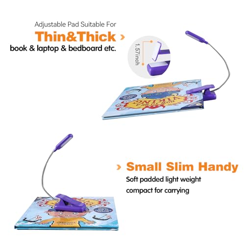VAVOFO Rechargeable Book Light for Reading in Bed Kids, 7 LED Reading Light with 9-Level Warm Cool White Daylight, Eye Care Lamp with Power Indicator for Bookworms (Dark Purple) - color: Dark Purple