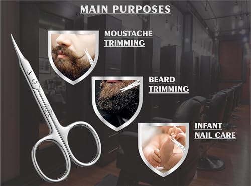 SILLVER Cuticle Scissors Curved Blade - Extra Fine Pointed Tip Professional Manicure Grooming Scissors for Cuticles, Beard, Nose Hair, Eyelash, Mustache - Eyebrow Scissors - size: Slim 3-0.9mm Blade Width
