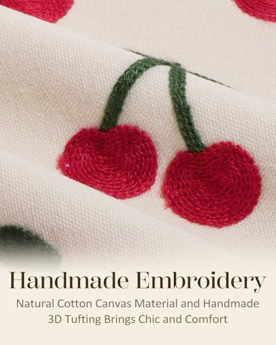 Embroidered Throw Pillow Cover 18x18 Inch, Little Cherry - color: Little Cherry, size: 18" x 18" (Pack of 1)