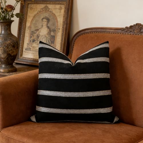 Slow Cow Square Throw Pillow Cover Stripe 18 x 18 Inches Black Off White - color: Stripe-black, size: 18" x 18" (Pack of 1)