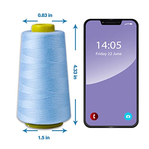 Baby Blue Serger Thread All-Purpose Thread for Sewing, Polyester, 4 Cones of 3000 Yards Each Spool for Sewing Machine - color: 4 Baby Blue