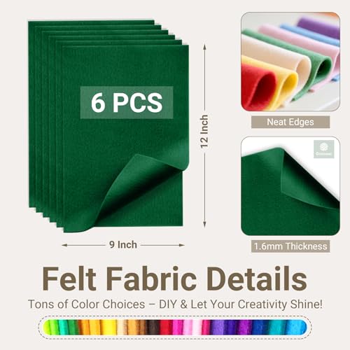 Hunter Green Soft Felt Sheets for Crafts, 9" x 12", 1.6mm Thick, 6 Pcs - color: Hunter Green
