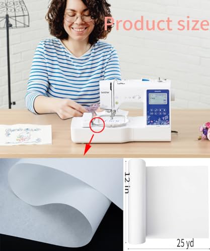 Tear Away White Embroidery Stabilizer Roll 1.8oz Medium Weight 12"x25 Yards Pre-Cut Stabilizing Backing ，Backing Fabric Cut into Variable Sizes, for Machine Embroidery and Hand Sewing - size: 12"
