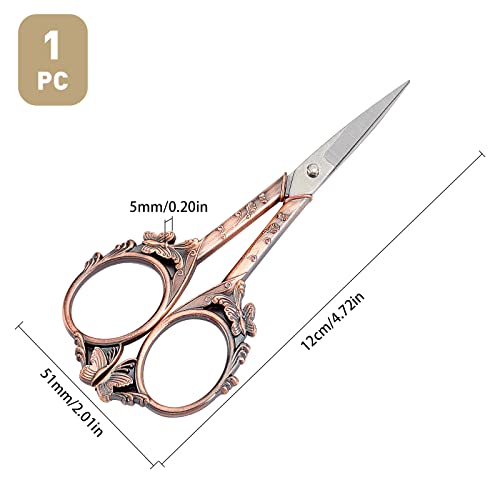 SUNNYCLUE 1Set 4.7Inch Stainless Steel Embroidery Scissors Butterfly Pattern Vintage Style Pointed Tip Sewing Shears for Papercraft Crochet Cross Stitch Knitting Scissors Red Copper Printed Package - color: Red Copper-1pc-butterfly Scissors