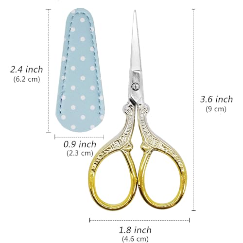 3.6 inch Embroidery Scissors with Leather Sheath for Sewing Art Needlework - color: Silver Gold