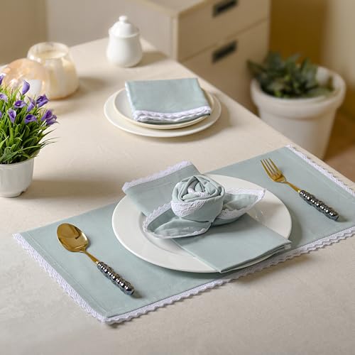 FINGERCRAFT Lace Cloth Napkins, Cotton Linen, 12 Pack, 20x20 Inch, Aqua - color: Aqua, size: 20" x 20" (Set of 12)