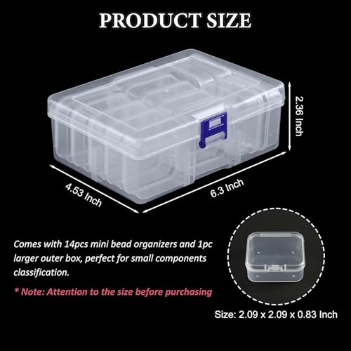 SUTOKAKA 14Pcs Small Bead Organizers with Plastic Storage Box, Mini Clear Jewelry Bead Container, Small Components Holder Case for DIY Nail Art, Bracelet & Earring Crafting - size: 14S+1L