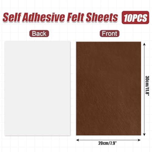 Bonsicoky Brown Self Adhesive Felt Sheets, 10 Pack, A4 Size (8" x 12") - color: Brown
