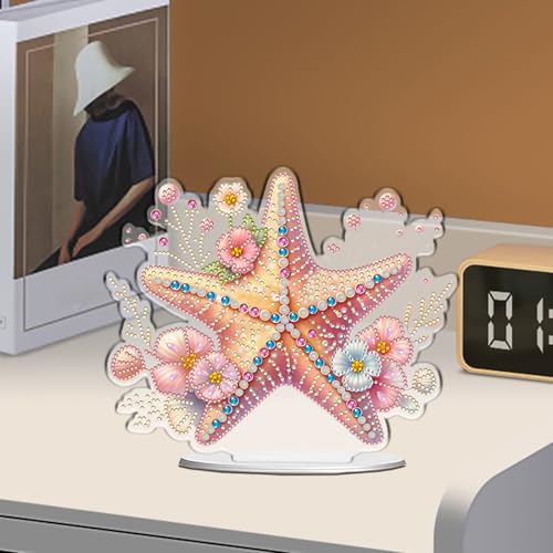 POETRYDRAW Diamond Art Ornament Desktop Kit Starfish, Stand Up Diamonds Painting Ornament for Adults, 5D DIY Special Diamond Gem Craft Tabletop Placement Board Kit - color: Starfish