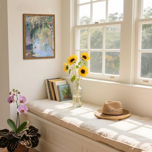 Framed Vintage Monet Canvas Wall Art, Floral Landscape Wall Decor Paintings, Country Nature Pictures Prints Aesthetic Home Decor for Living Room Bedroom Bathroom 16x24 inch - color: Bridge, size: 24"L x 16"W