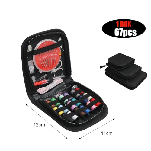 67-Piece Set Portable Travel Sewing Kit with Needles Threads Scissors Pins Tape Measure Storage Bags DIY Embroidery Handwork
