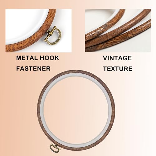 Fjxxxn 4 Pcs Cross Stitch Hoops, 6 Inch Wood Look Embroidery Hoop Frame